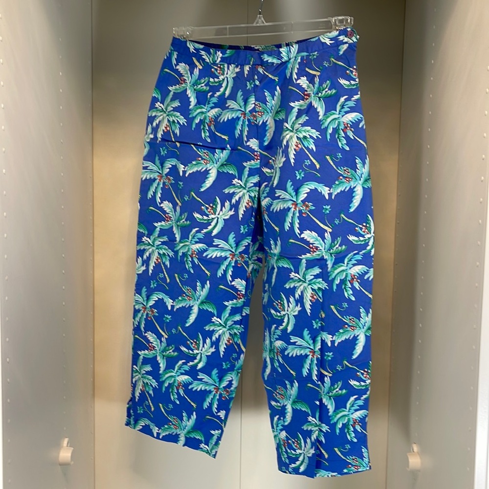 Sportelle Blue Tropical-Print Wide Leg Capris